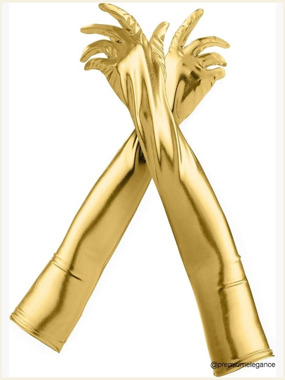 Long Faux Leather Gloves With Metallic Finish For Costume